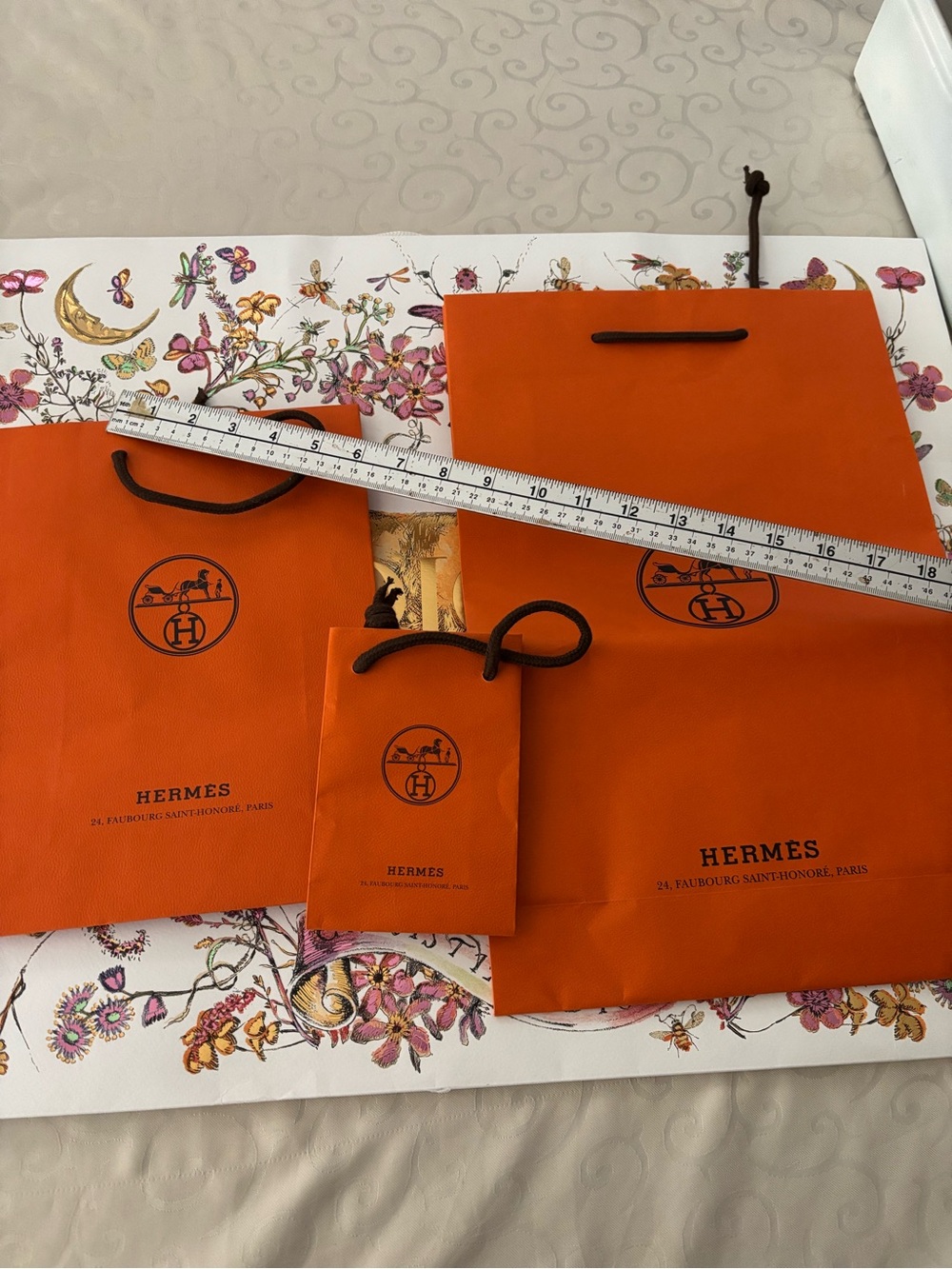 Hermes Orange Logo Paper Shopping Bags - Trio